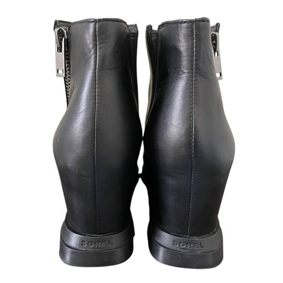 Sorel Joan of Arctic Wedge III Zip Boot Black Leather 10 Wide Chic Edgy - Picture 5 of 11